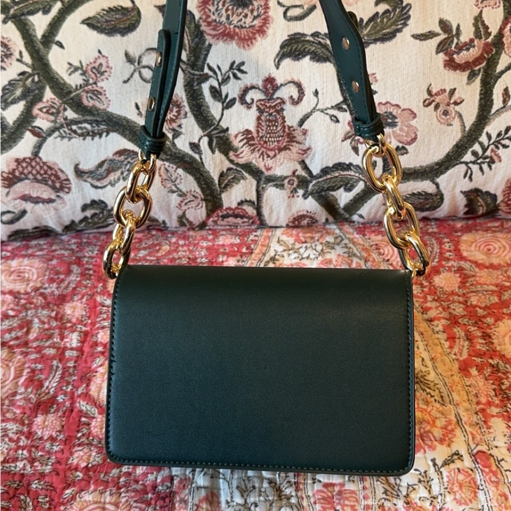 Shoulder Bag in Dark Green with Gold Chain Detail